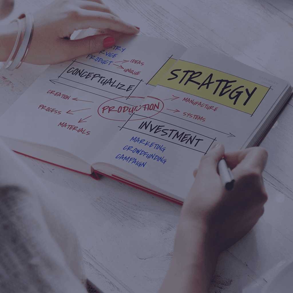 Análise de um plano de marketing estratégico em caderno.