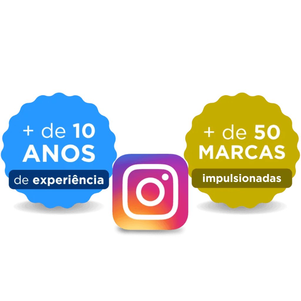 Selos de mais de 10 anos de experiência e mais de 50 marcas impulsionadas